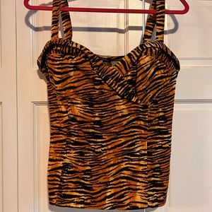 Deadly Dames Micheline Pitt Vixen Tiger Print Top